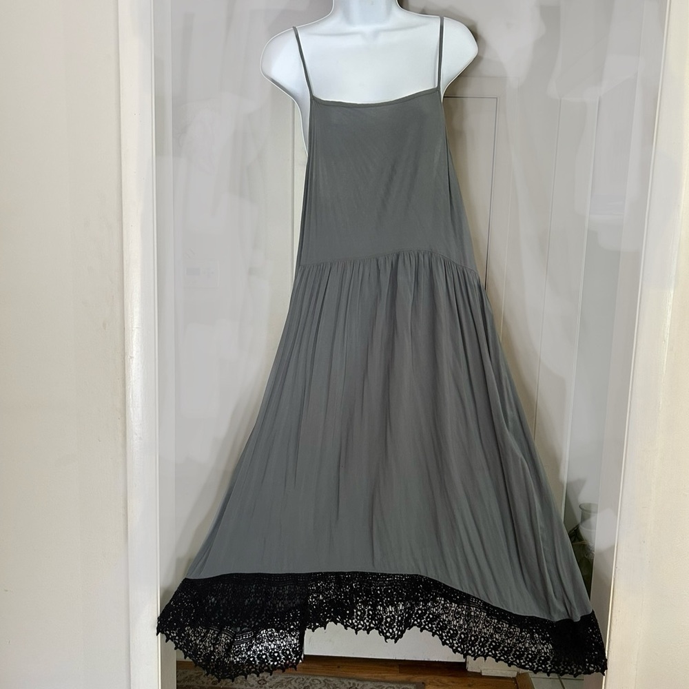 Free People Gray Dress with Black Lace Trim